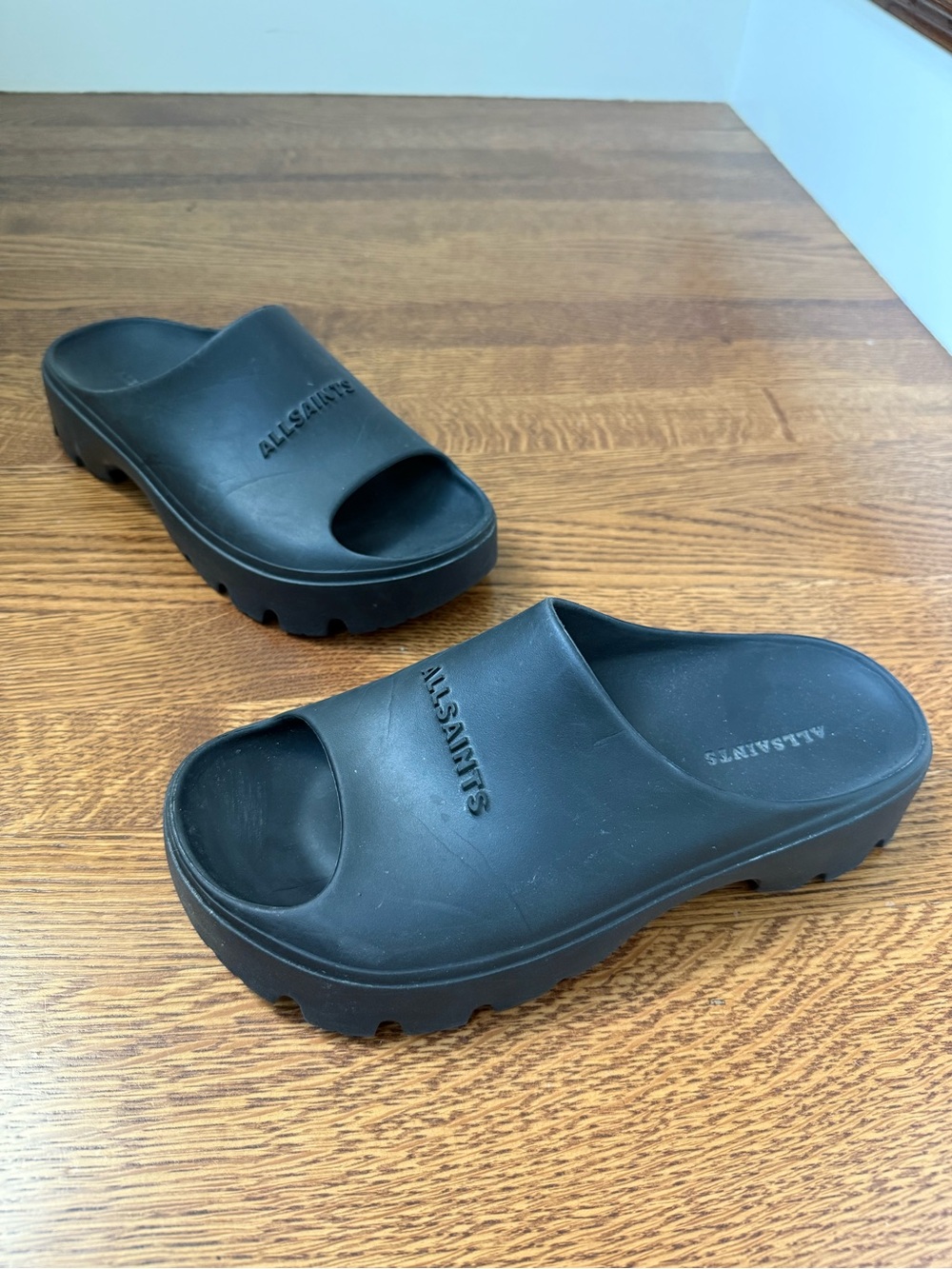 ALL SAINTS Eclipse Platform Logo Slides Black Foam Comfy Casual Streetwear 40
